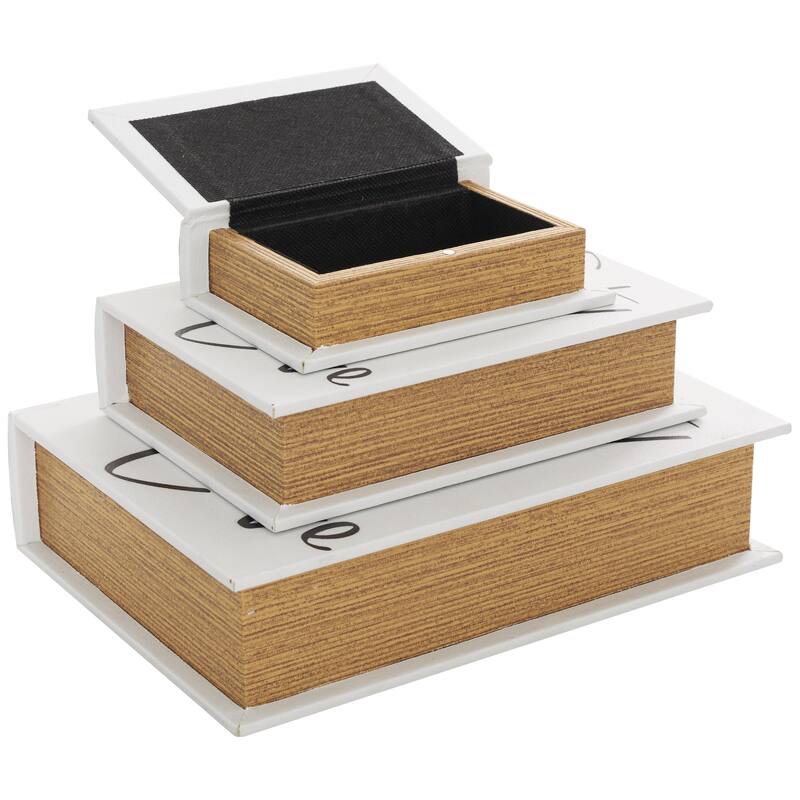 Faux Leather or Linen Fabric Book Storage Box - Set of 3 White, Beige, Black, Red or Light Gray - Roche River Decor