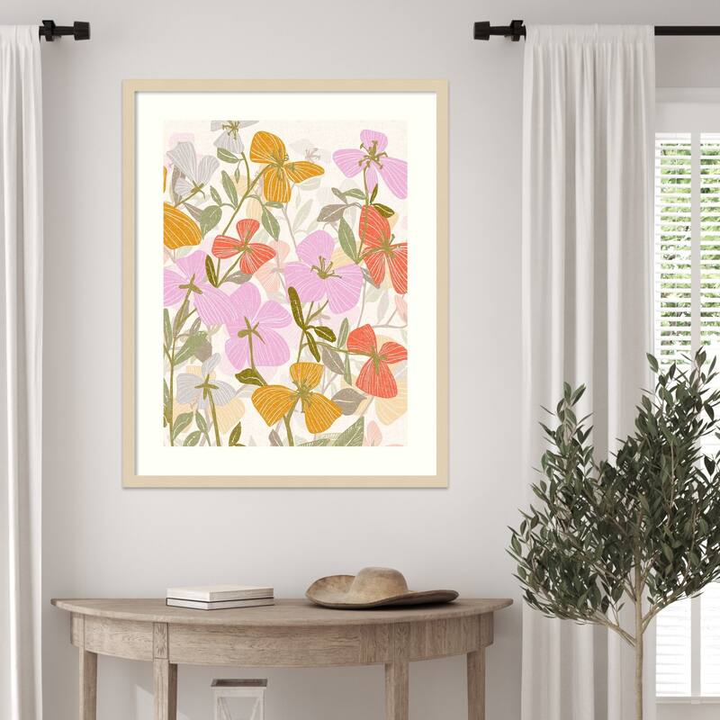 Colorful Petals and Green Leaves by Annick Wood Framed Wall Art Print