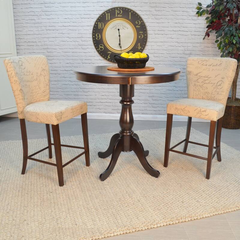 Carved Round Pedestal Bar Table - 36" - Espresso Brown