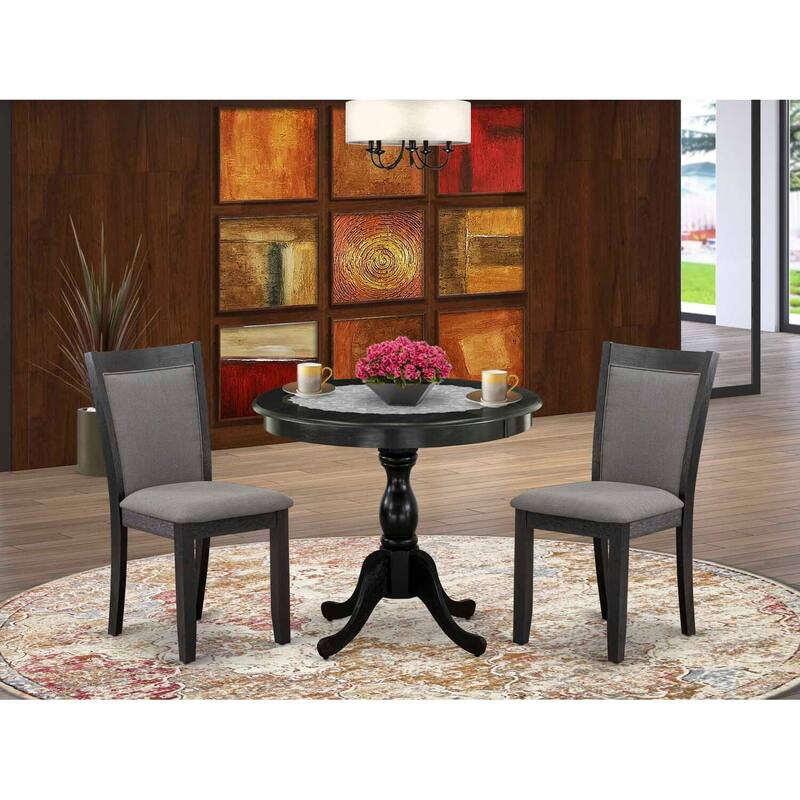 3-Piece Wirebrushed Black Solid Wood Top - Round Dining Room Set - Seats-4