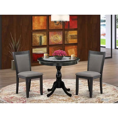 3-Piece Wirebrushed Black Solid Wood Top - Round Dining Room Set - Seats-4