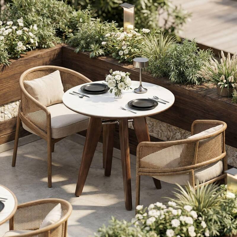 31.5" Round Dining Table, Modern Kitchen Table with Solid Wood Legs for Dining Room, Living Room