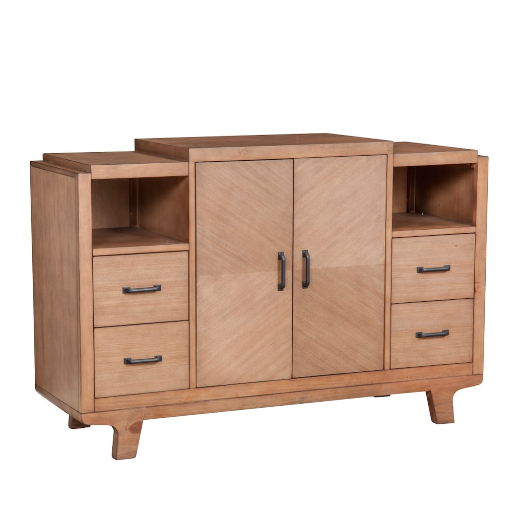 Rejo Sideboard Console 2 Door Cabinet, Natural Brown Pine Wood 54 Inch