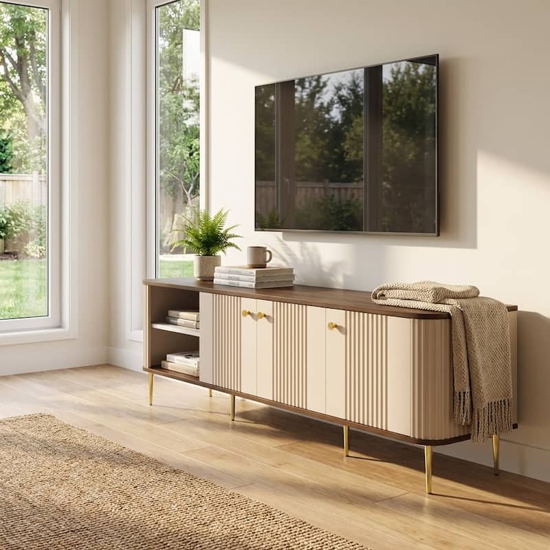 Meble Furniture Elena 3D1W TV Stand 73.6"W x 20.1"H x 15"D - Modern Entertainment Center for up to 80" TVs