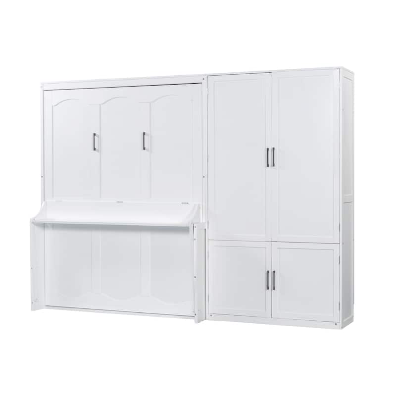 Murphy Bed with Hydraulic Lift System, Queen Size Wall Bed with Closet, Modern Space-Saving Design for Apartments