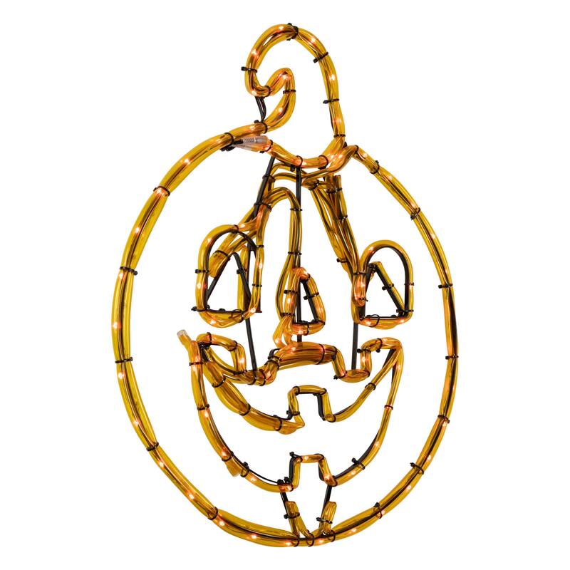 18" Orange Jack O Lantern 4 Function LED Lighted Halloween Window Silhouette