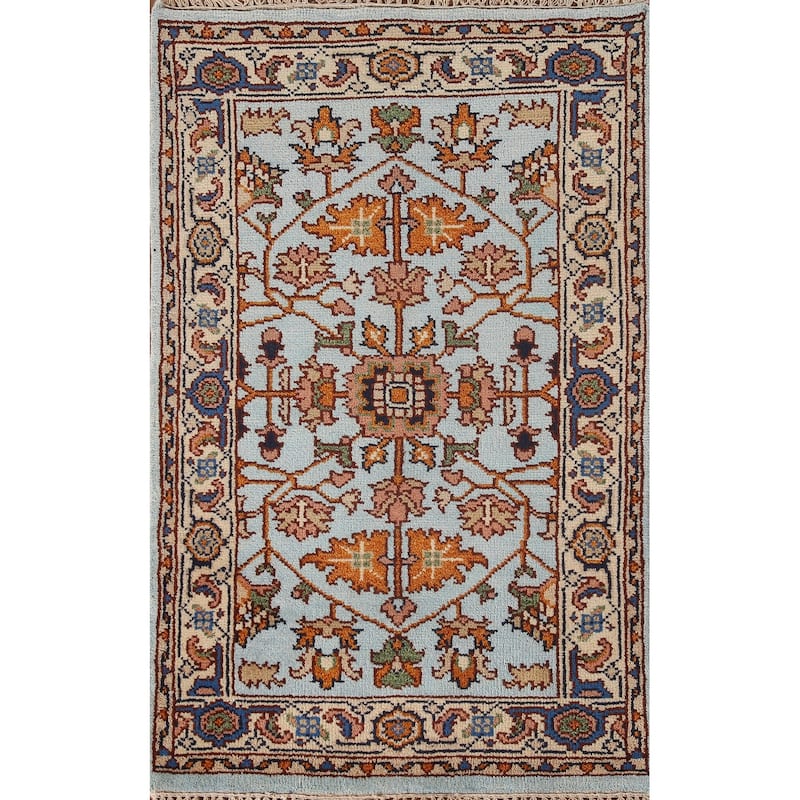 Light Blue Floral Heriz Serapi Oriental Accent Rug Wool Carpet - 2'11"x 5'1"