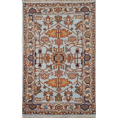 Light Blue Floral Heriz Serapi Oriental Accent Rug Wool Carpet - 2'11"x 5'1"