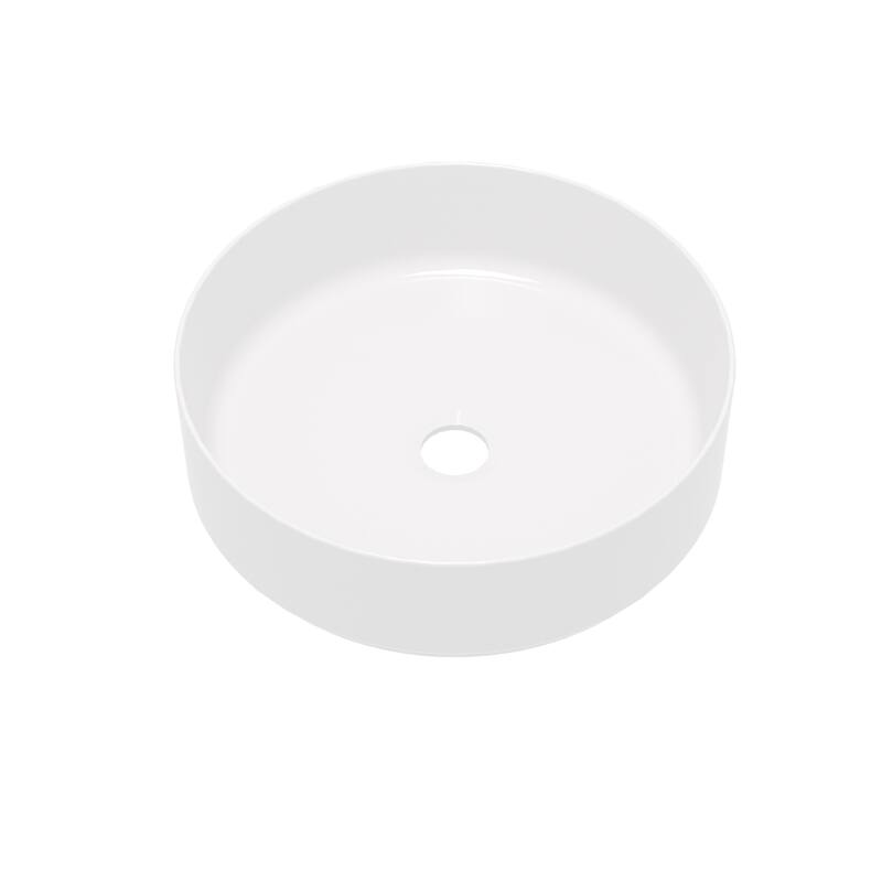 13.98" Modern Round Ceramic Vessel Sink – Countertop Bathroom Basin - White