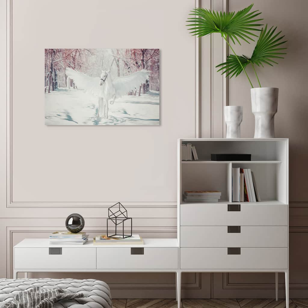 Wynwood Studio Canvas Animals Winged Beautiful Horse White and Modern & Contemporary Wall Art Canvas Print