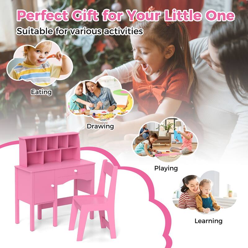 Gymax Kids Study Desk & Chair Set Children Wooden Craft Table w/ Chair