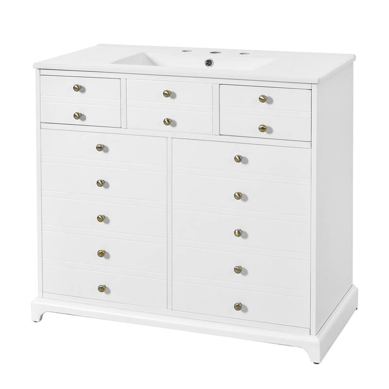 GDFStudio - Bretton Modern Freestanding Bathroom Vanity with Ceramic Sink with 2 Drawers & Soft Closing Doors - 36'W