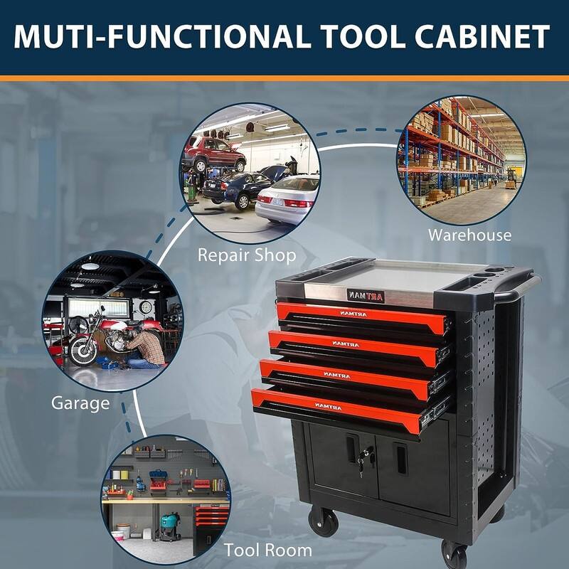 4 Drawers Rolling Tool Cart Chest with Lockable Garage Storage Cabinet