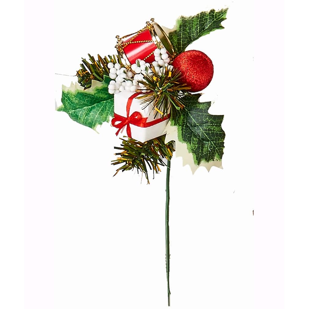 Holly Drum Gift Berry Pick, White, Set of 12 - 8"