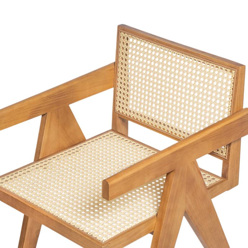 2-Piece Dining Room Arm Chairs Set with Square Rattan Backrest