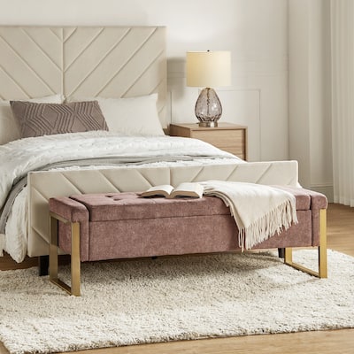 Alina Modern Upholstered Flip Top Storage Bench with Metal Legs by HULALA HOME