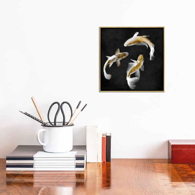iCanvas "Gold Koi On Black II" by Tina Blakely Framed
