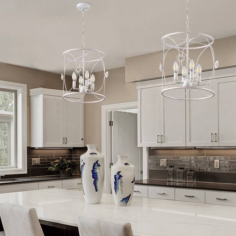 Romantic Bohemian 4-Light White Openwork Pendant Light Fixtures for Kichen Island