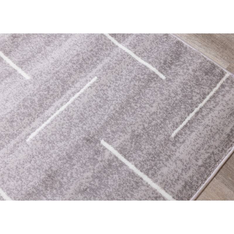 Madrid Collection - Modern Grey Parallel and Perpendicular Lines Rug
