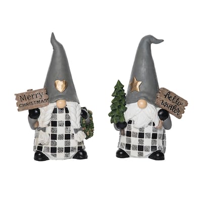 Transpac Small Resin Twig Tree Hat Gnome Set of 2 Christmas Home Decorations