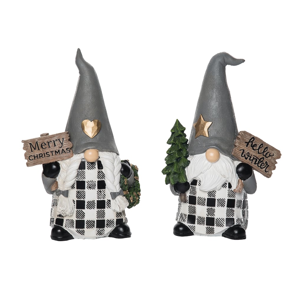 Transpac Small Resin Twig Tree Hat Gnome Set of 2 Christmas Home Decorations