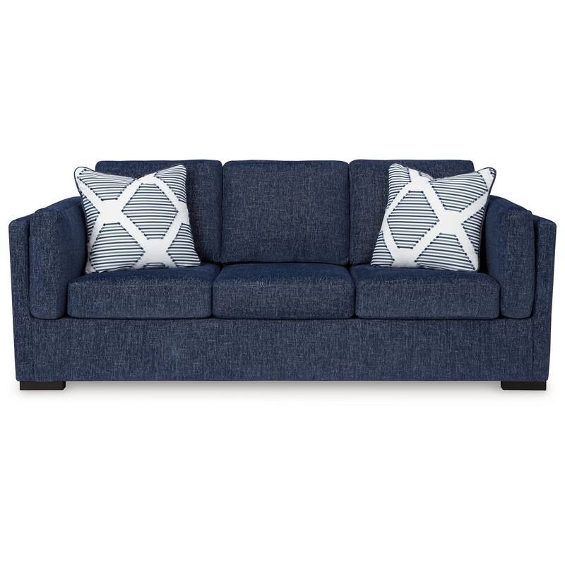 Marcy Sofa with 2 Accent Throw Pillows, Navy Blue Polyester 89 Inch
