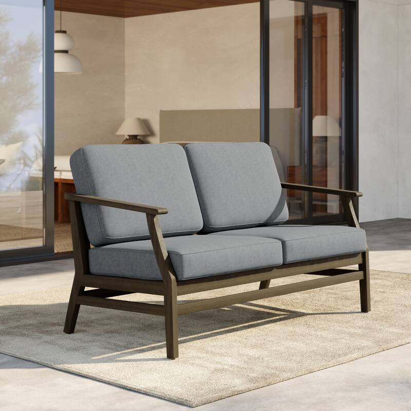 Outdoor Teak Wood Loveseat Sofa with Water-Resistant Cushions