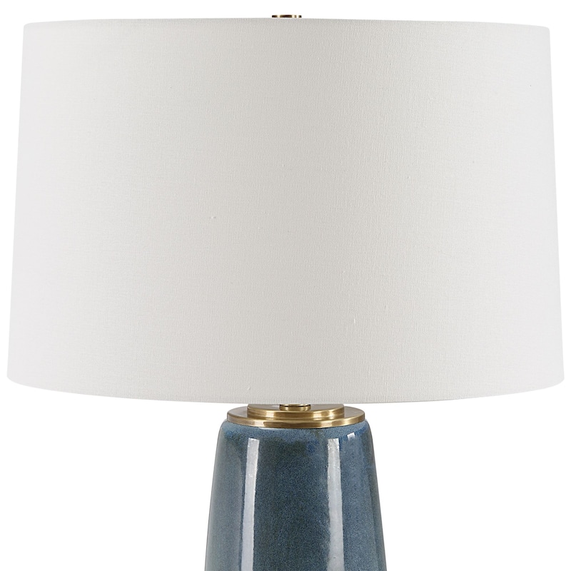 Table Lamp with Round Tapered Shade - 26.25" - Glazed Blue and White