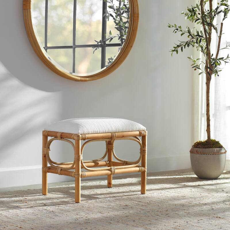 Upholstered vanity bench - 24" - white and brown