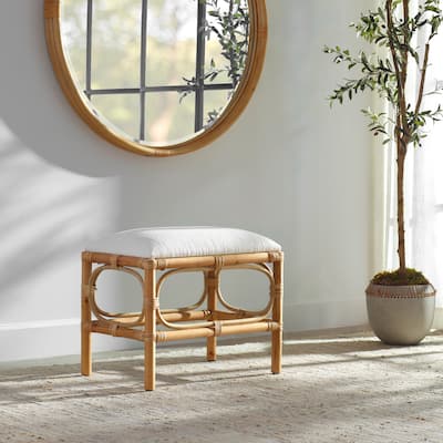 Upholstered vanity bench - 24" - white and brown