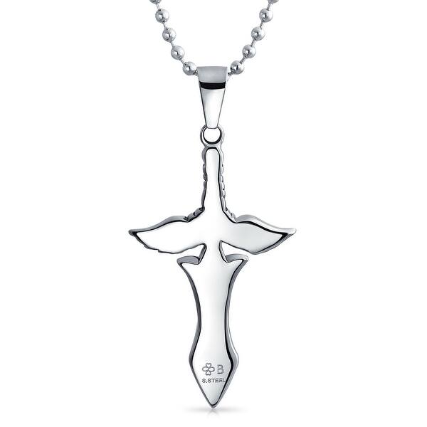 Shop Men Cross Angel Wings Sword Black Stainless Steel Pendant A Ball Chain Overstock 21236347