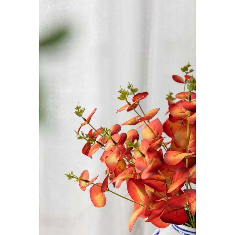 Set of 6 Artificial Eucalyptus Stems 10 Inch Picks for Home Decor Arrangements - Red