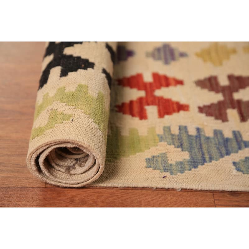 Reversable Kilim Oriental Area Rug Hand-Woven Wool Carpet - 10'3"x 13'0"