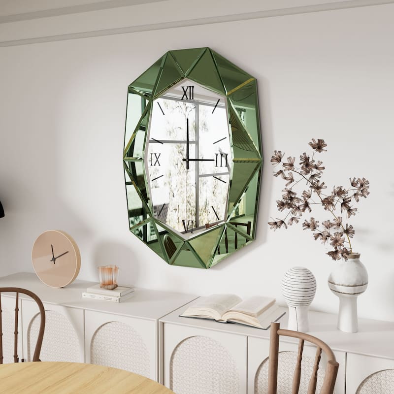 Mirrored Wall Clock Decorative Vanity Mirror Beveled Frame Edge - 29"x40"
