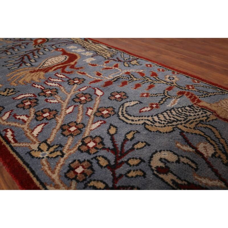 Animals Design Ziegler Oriental Runner Rug Hand-Knotted Wool Carpet - 2'7"x 13'9"