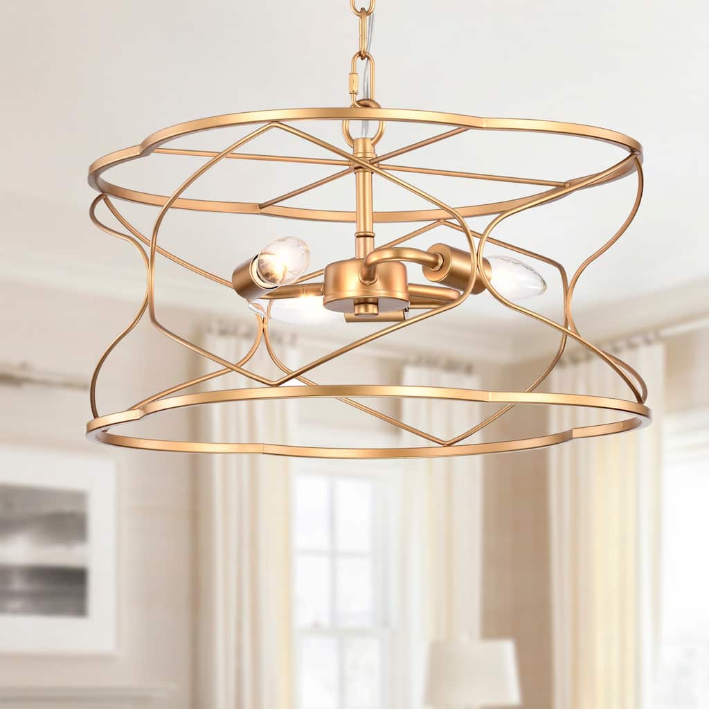 15" Whispire Matte Gold 15-inch Ceiling Pendant Light with Caged Drum