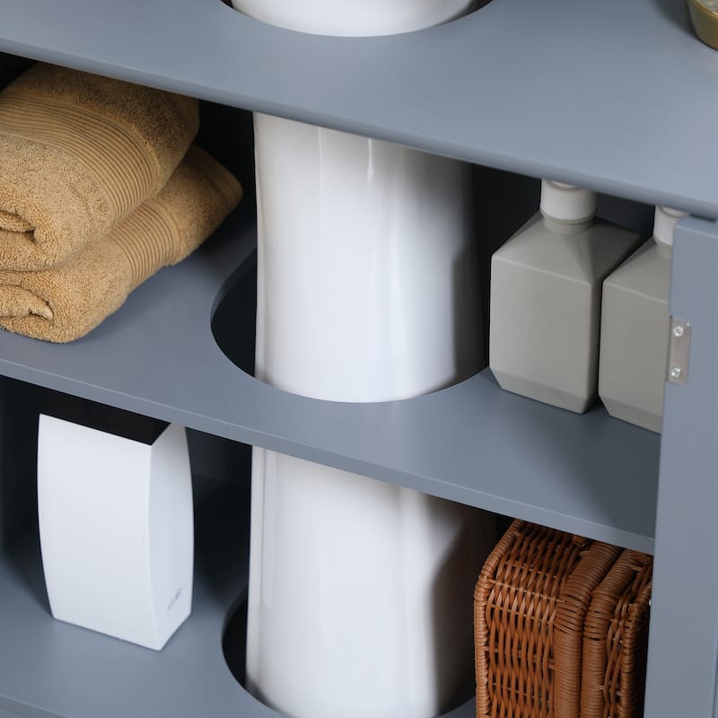 Gray Under Sink Bathroom Cabinet with U-Shaped Design, Adjustable Storage Shelf, and Double Doors - 23.5in L MDF