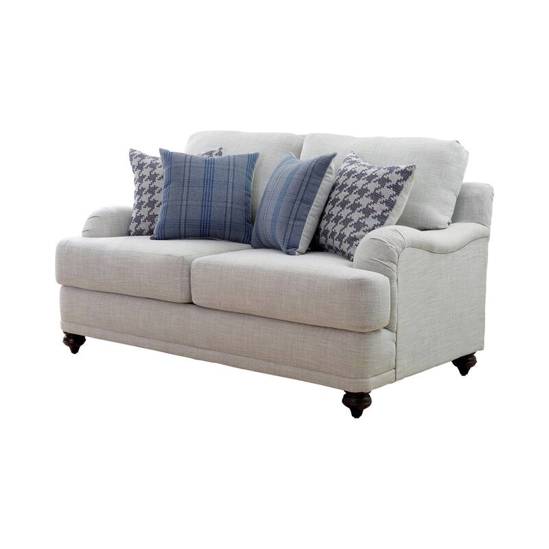 Danforth Light Grey and Blue 3-piece Recessed Arm Living Room Set