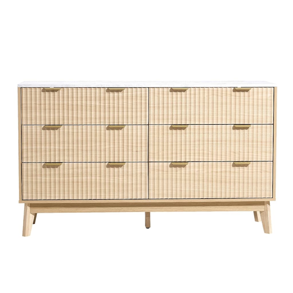 Light Wood MDF Particleboard Dresser 6 Drawer 2 Column with Metal Handles