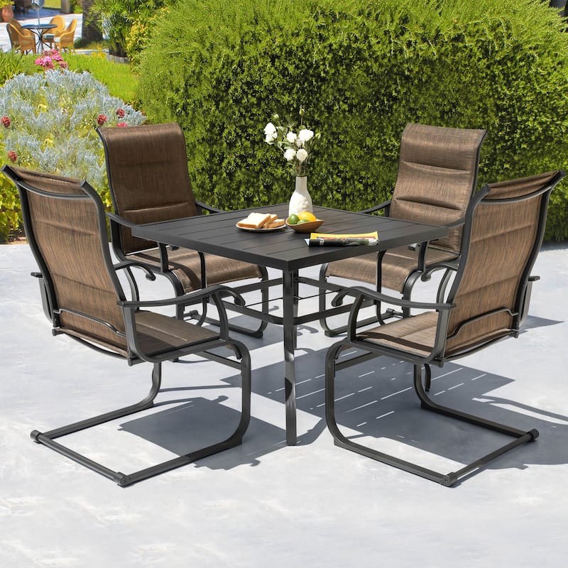Nuu Garden Outdoor Dining Set of 4, Umbrella Hole, Textilene and Iron, Brown