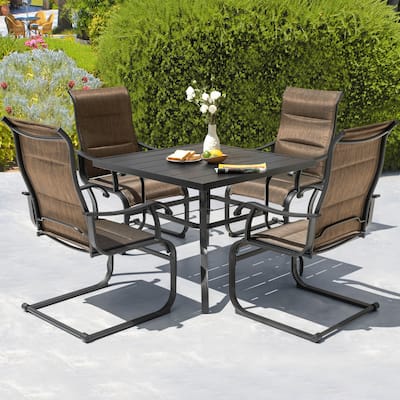Outdoor 5-Piece Dining Set with Umbrella Hole, Textilene and Iron