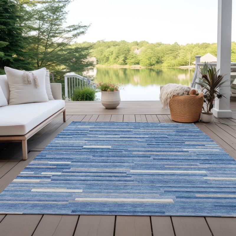 Machine Washable Indoor/ Outdoor Chantille Stripes Modern Rug - Sky - 5' x 7'6"