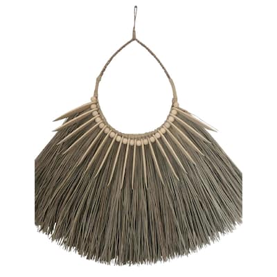 Artissance 37 in. Tall Natural Finish Straw Wall Decor with Wood Beads Large