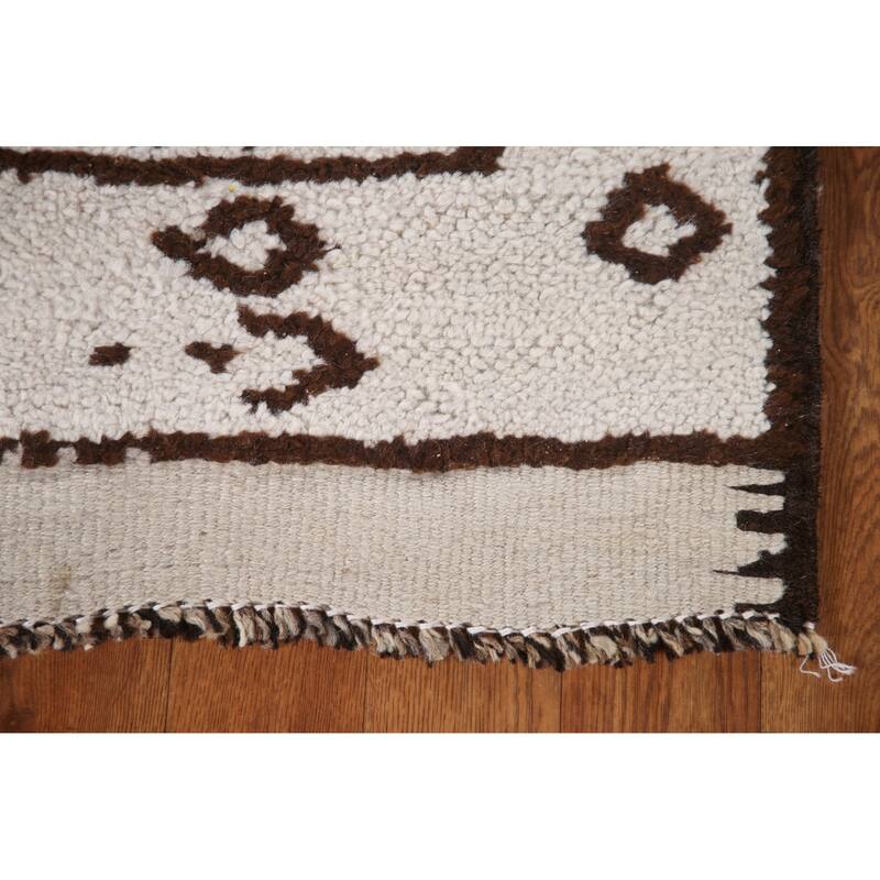 Geometric Beige Anatolian Turkish Runner Rug Handmade Wool Carpet - 2'8"x 12'11"