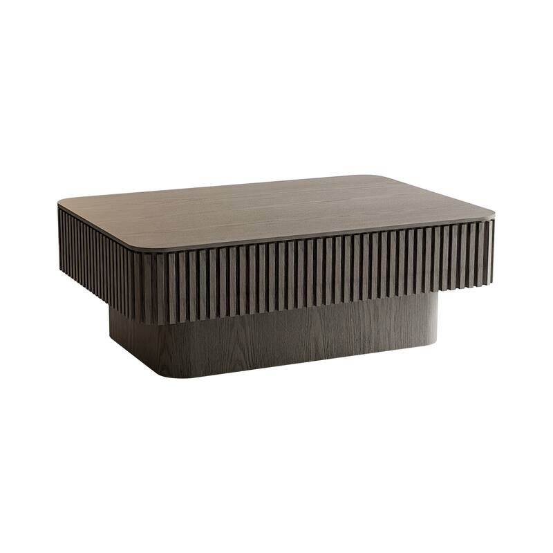 Fluted 38.6" Lift-top Coffee Table, Solid Wood Modern Accent Table with Storage and Adjustable Height