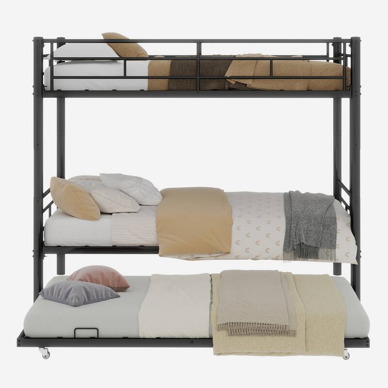 Heavy-duty Sturdy Meta Twin over Twin Bunk Bed/l/ Noise Reduced/ Safety Guardrail/No Box Spring Needed