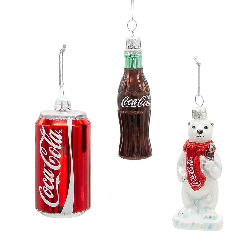 Kurt Adler 3.5-Inch Glass Coke Mini Ornament, 3-Piece Set