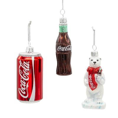 Kurt Adler 3.5-Inch Glass Coke Mini Ornament, 3-Piece Set