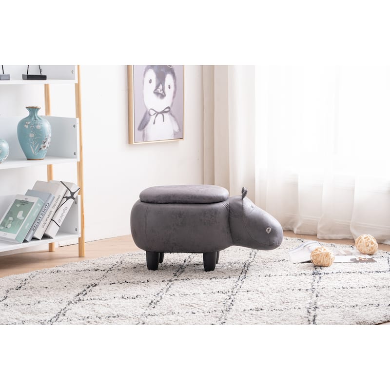 Animal Hippo Storage Upholstered Kids Ottoman
