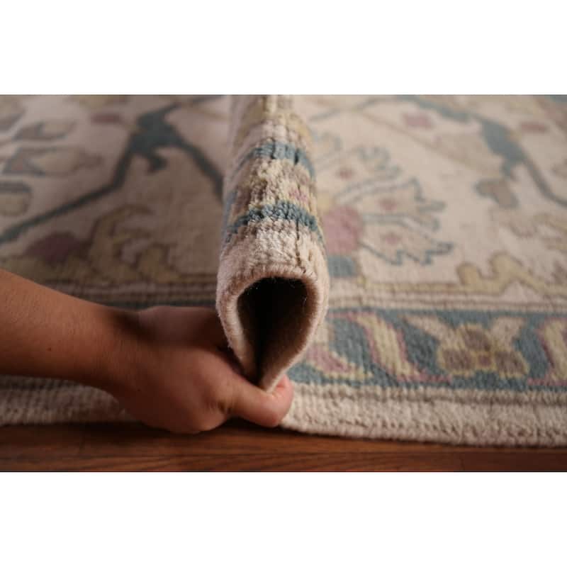 All-Over Ivory Oushak Indian Large Area Rug Handmade Wool Carpet - 12'0" x 14'10"
